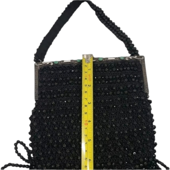Antique Vintage 1920's Art Deco Beaded Black Flapper Handbag Purse Bag - Picture 8 of 11